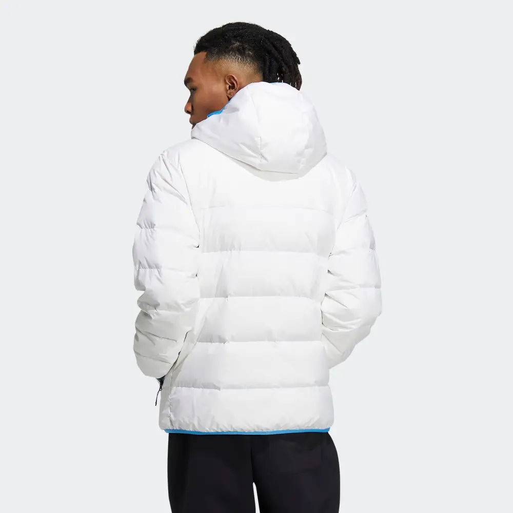 Sizing adidas Logo Printed White Puffer Jacket Unisex Hooded Long Sleeve HZ2595