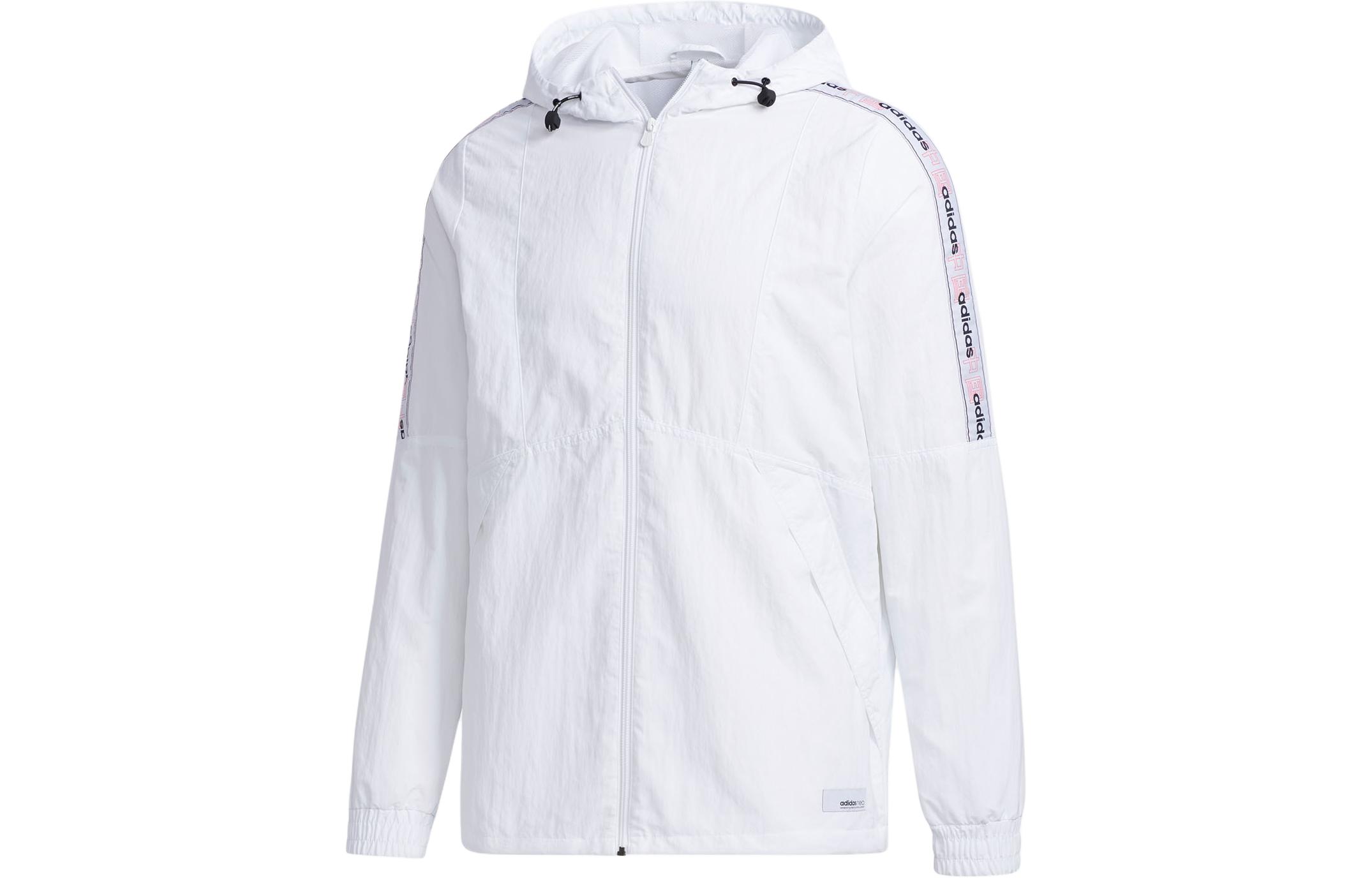adidas Logo Printed Windbreaker Hooded Jacket White Casual Training Wear GJ8764