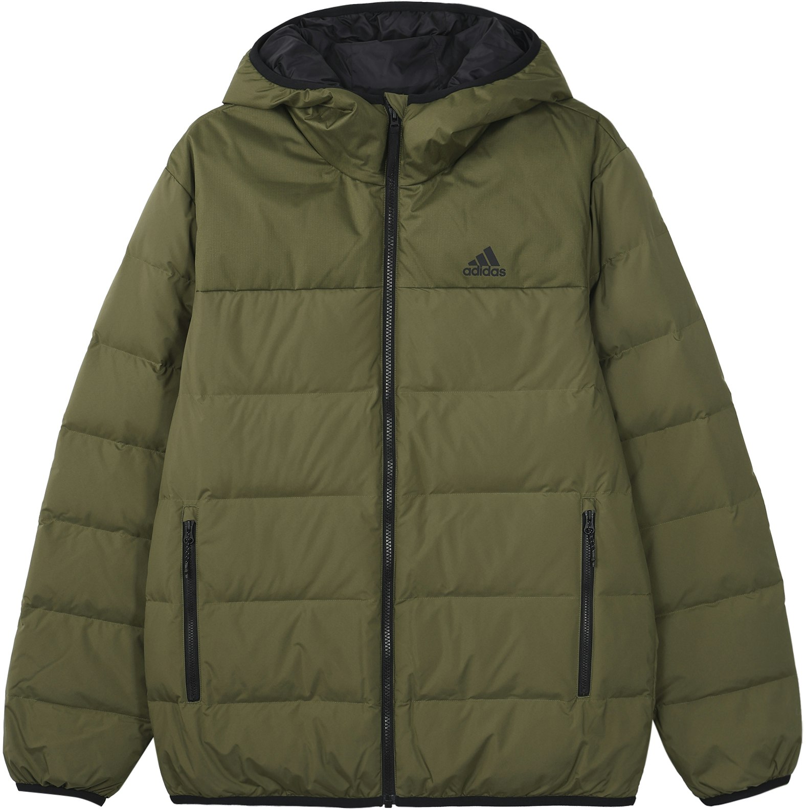 adidas-logo-printed-zipper-hooded-down-jacket-unisex-green-hz-2593