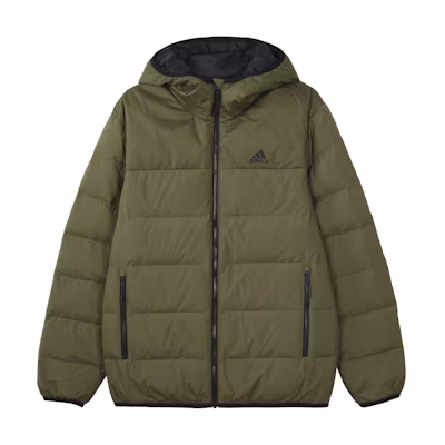 adidas Logo Printed Zipper Hooded Down Jacket Unisex Green. HZ2593