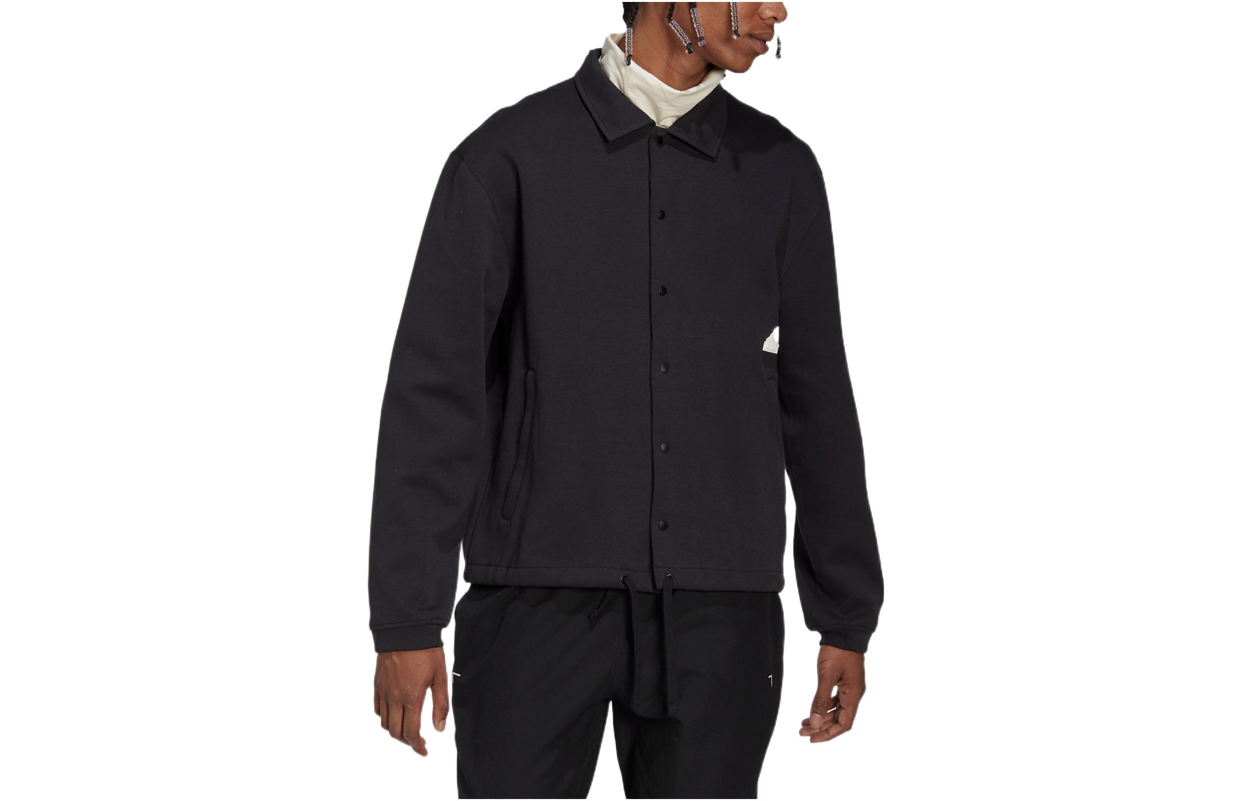 adidas Logo Single-Breasted Collared Shirt Jacket Men’s Black HN1949