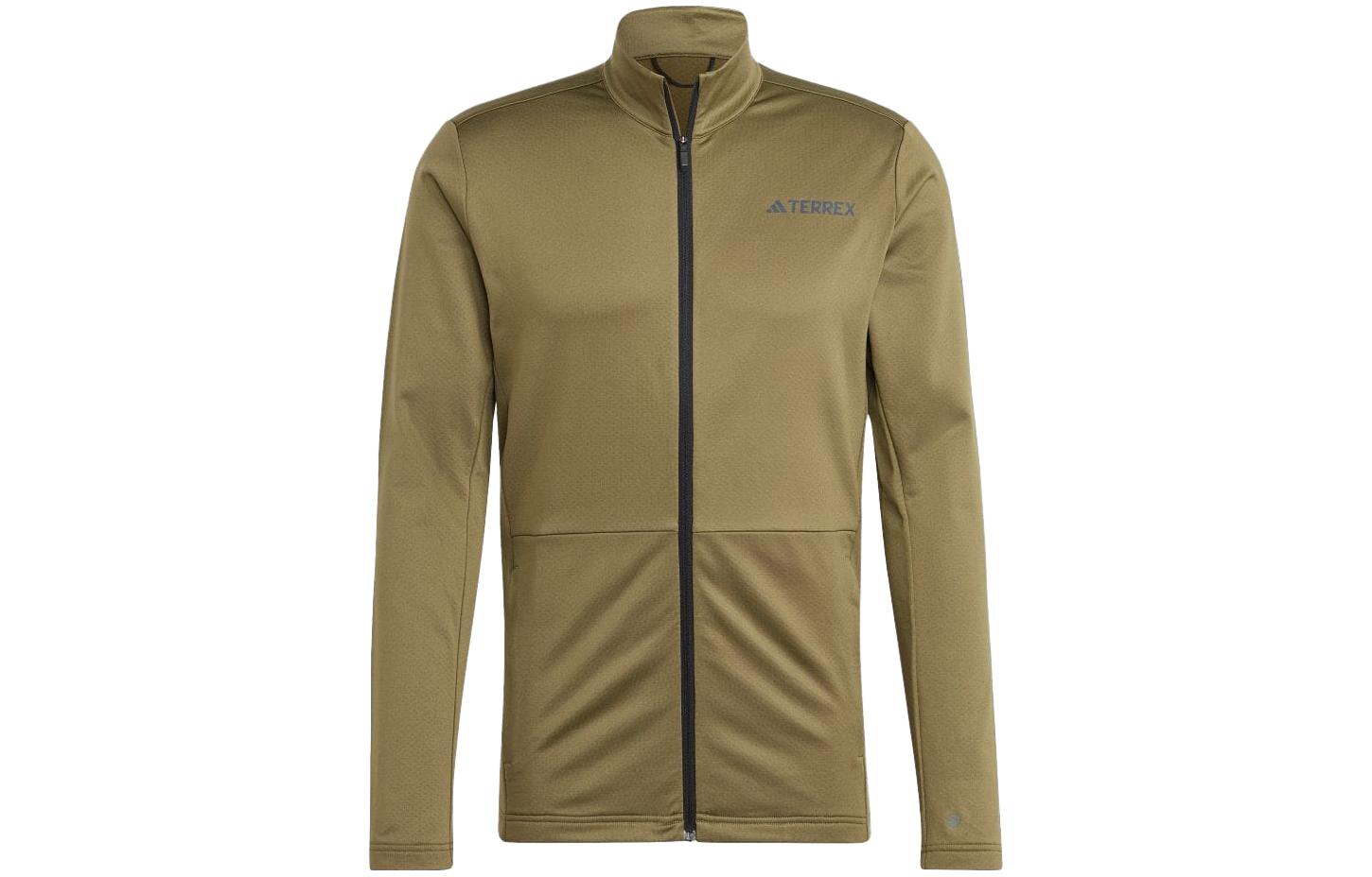 adidas Logo Stand Collar Zipper Jacket Olive Green HN5472