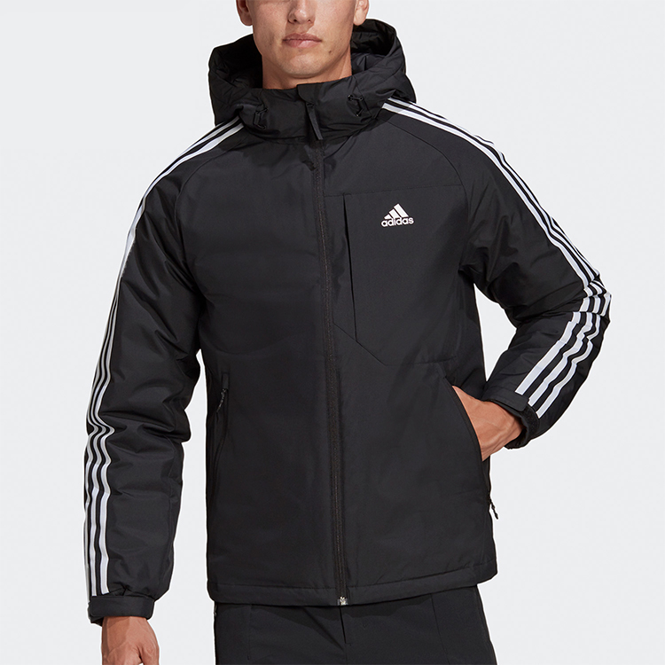 adidas Logo Stripe-Detail Hooded Down Jacket Black GF0098 圖 4