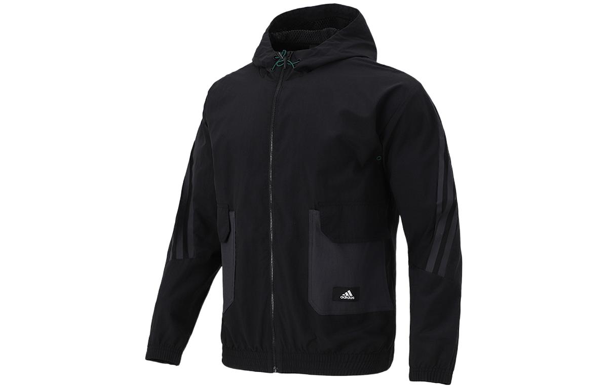 adidas Logo Striped Hooded Jacket Black H65370