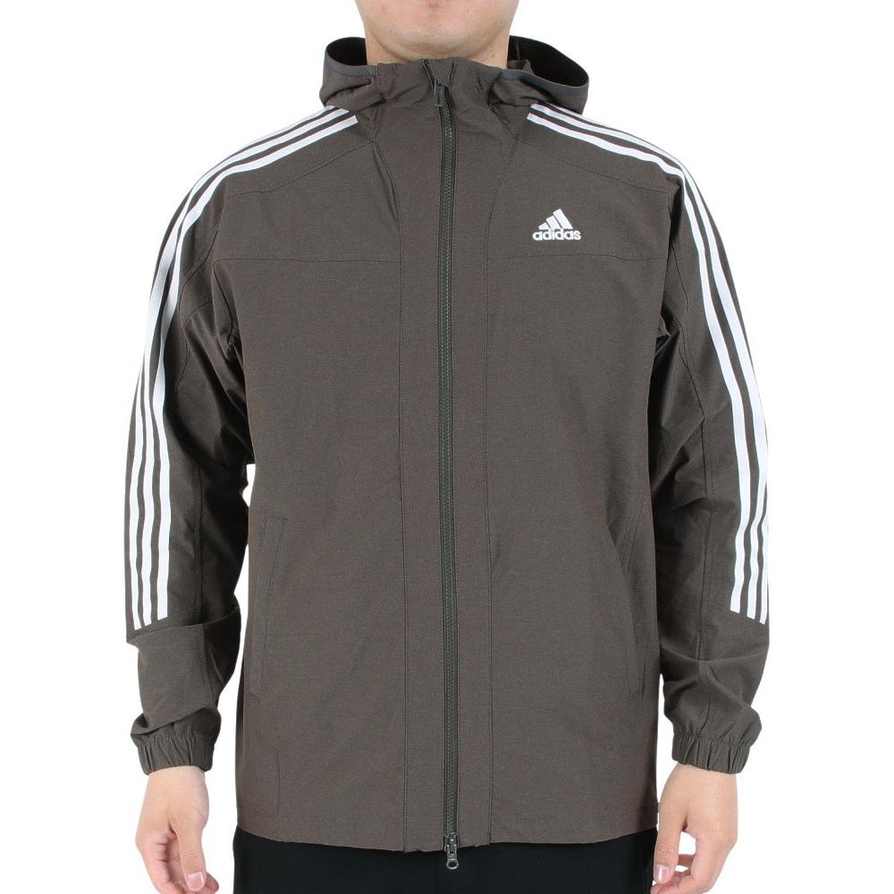 adidas Logo Striped Hoodie Jacket Khaki Color HC9963