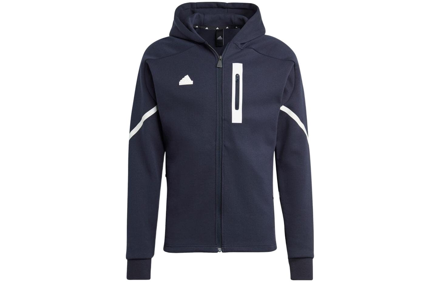 adidas Logo Striped Print Hooded Zip Jacket Navy Blue (Japan Edition) IC8046-JAPAN