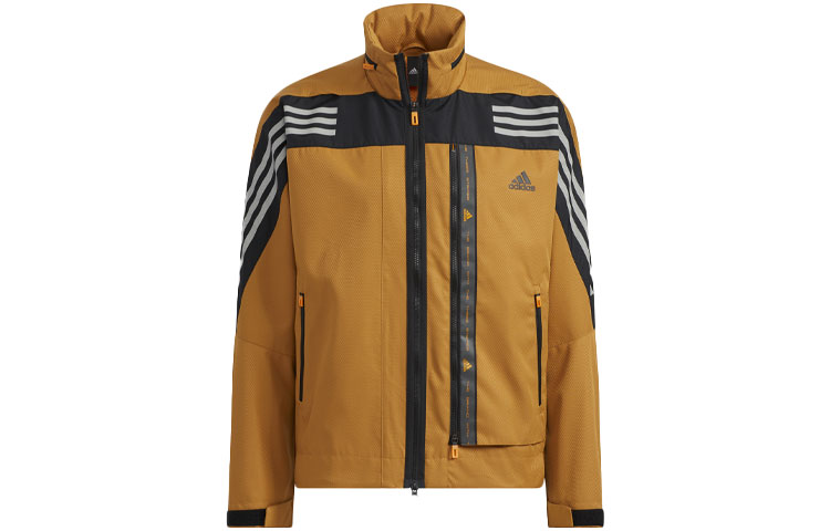 adidas Logo Striped Print Track Jacket Retro Style Brown HE9910