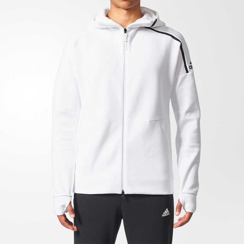 adidas Logo White Knit Hooded Jacket CD6277 圖 4