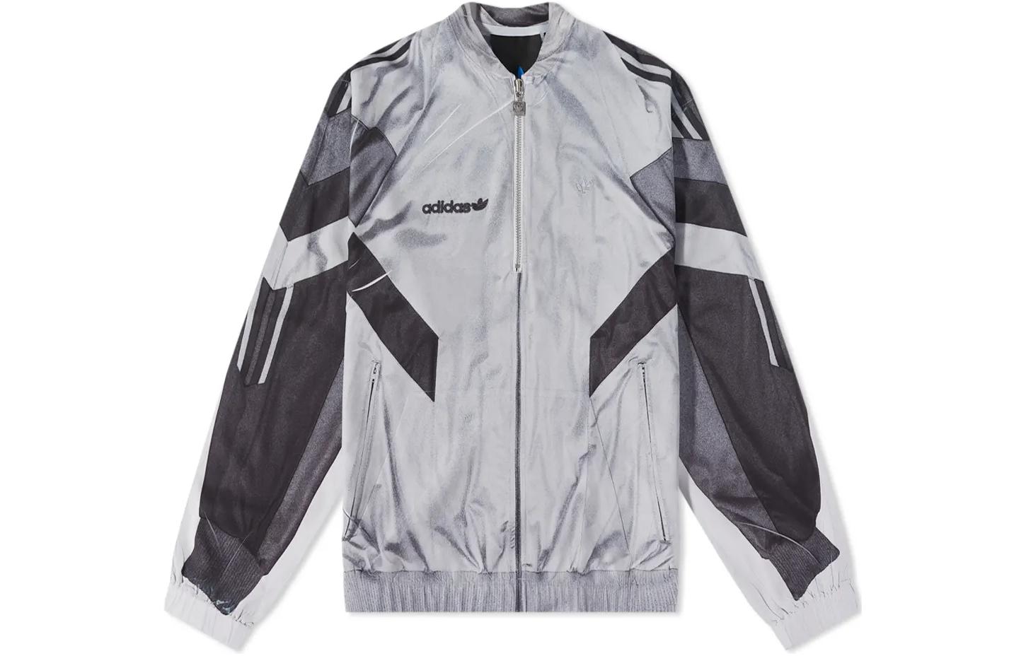 adidas Logo Zip-Up Long Sleeve Track Jacket Men’s Grey HD2238