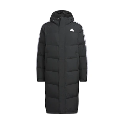 adidas Long Down Striped Waterproof Quilted Puffer Jacket Unisex Black. JM9122