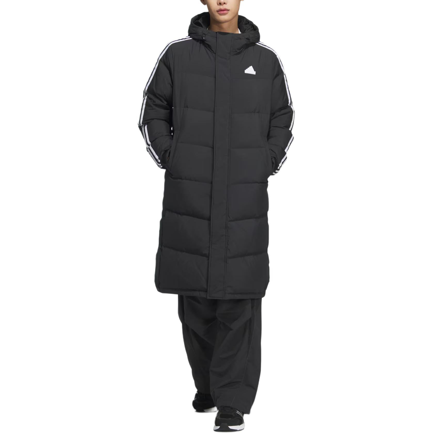 Lookbook アディダス ロングダウン ストライプ 防水 中綿ジャケット ユニセックス ブラック JM9122