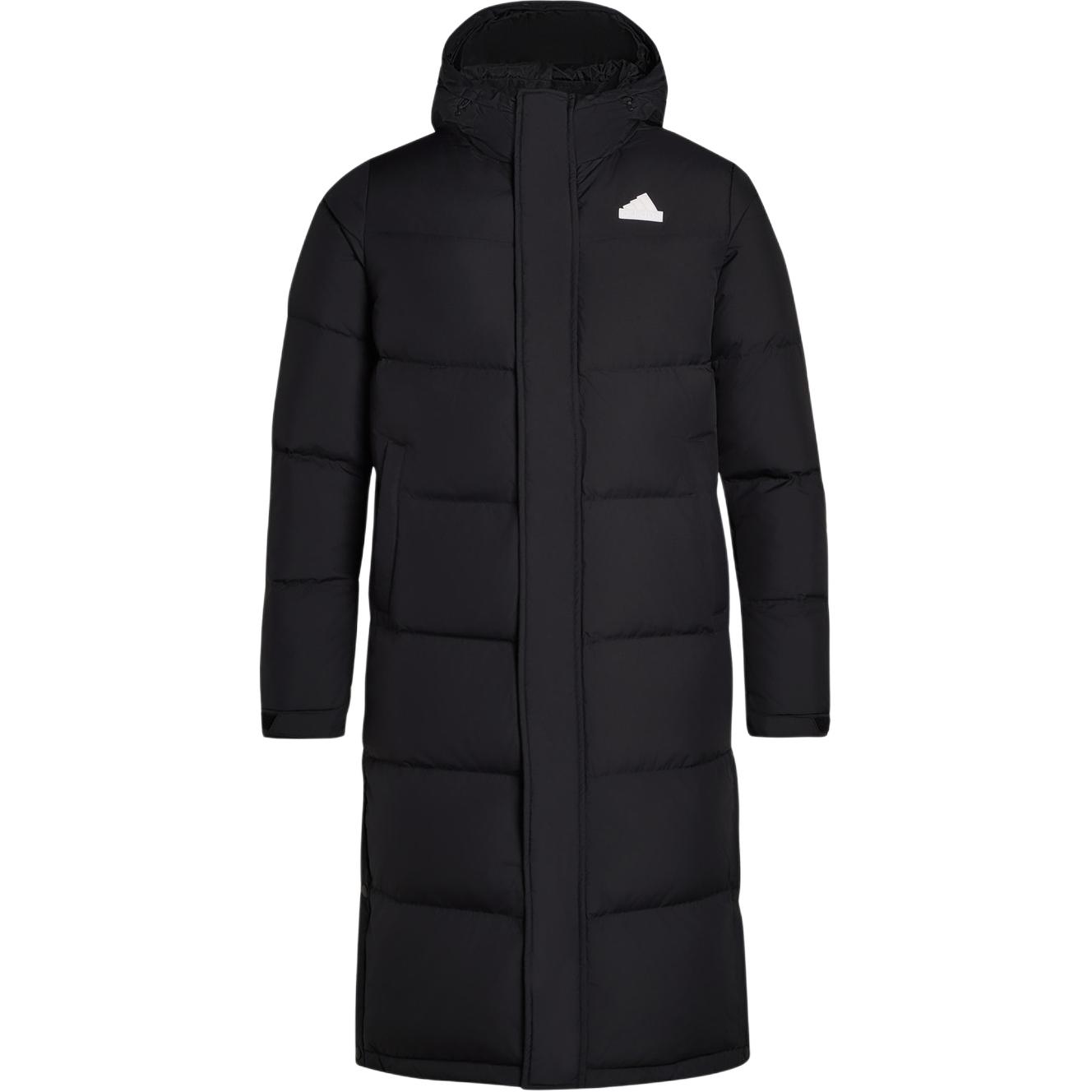 adidas Long Down Water-Resistant Hooded Puffer Jacket Unisex - Black. KF6741-Clothing