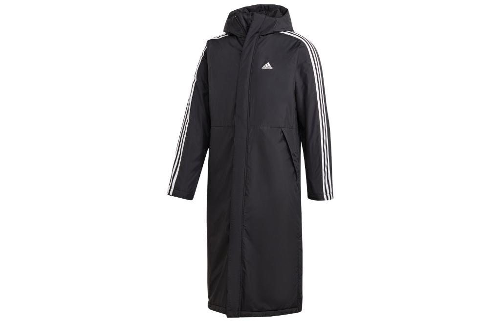 adidas Long Hooded Jacket with Logo Print - Black IZH00