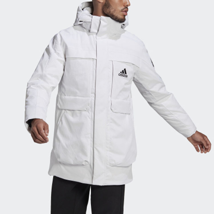 adidas Long Hooded Puffer Coat Unisex White with Pockets GN9838 圖 4