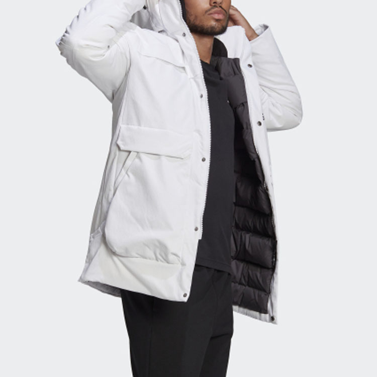 adidas Long Hooded Puffer Coat Unisex White with Pockets GN9838 圖 6