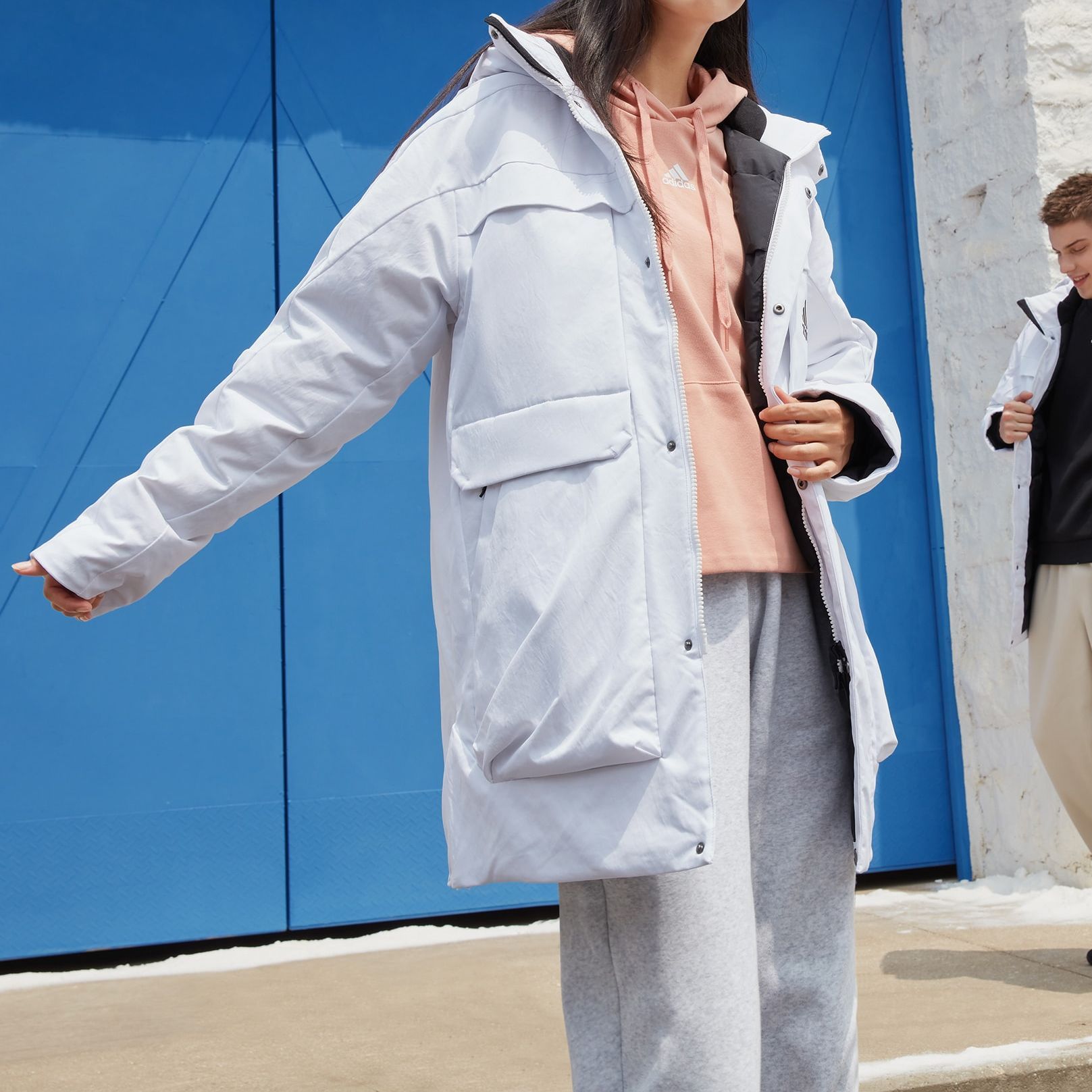adidas Long Hooded Puffer Coat Unisex White with Pockets GN9838 圖 7