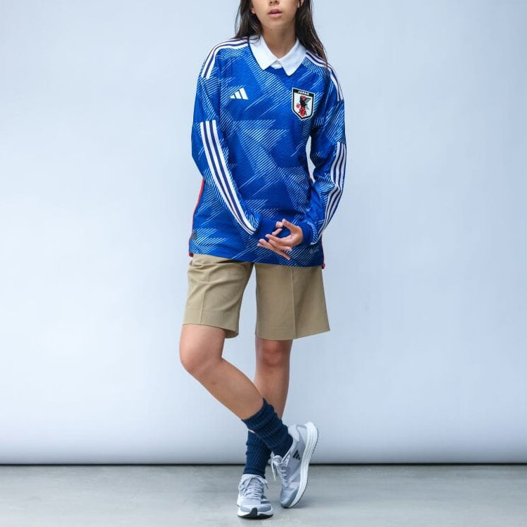 adidas Loose Fit 3-Stripes Logo Long-Sleeve Football Jersey Blue Unisex Japan Edition HC6301 圖 8