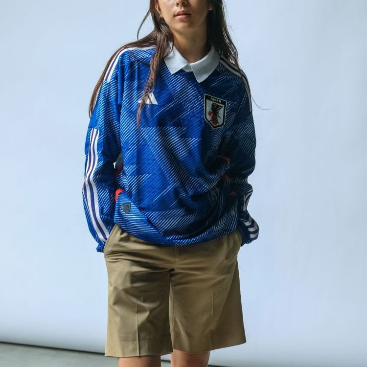 adidas Loose Fit 3-Stripes Logo Long-Sleeve Football Jersey Blue Unisex Japan Edition HC6301 圖 10