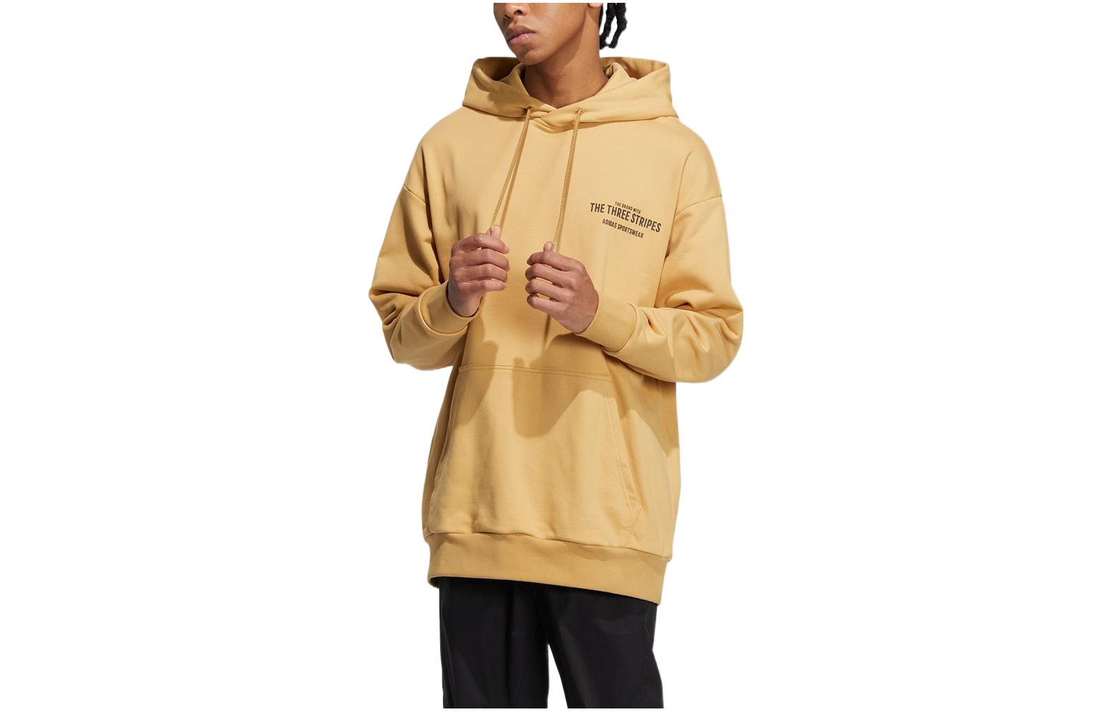 adidas Loose Fit Solid Logo Hoodie Light Gold Pullover Long Sleeve IB2733