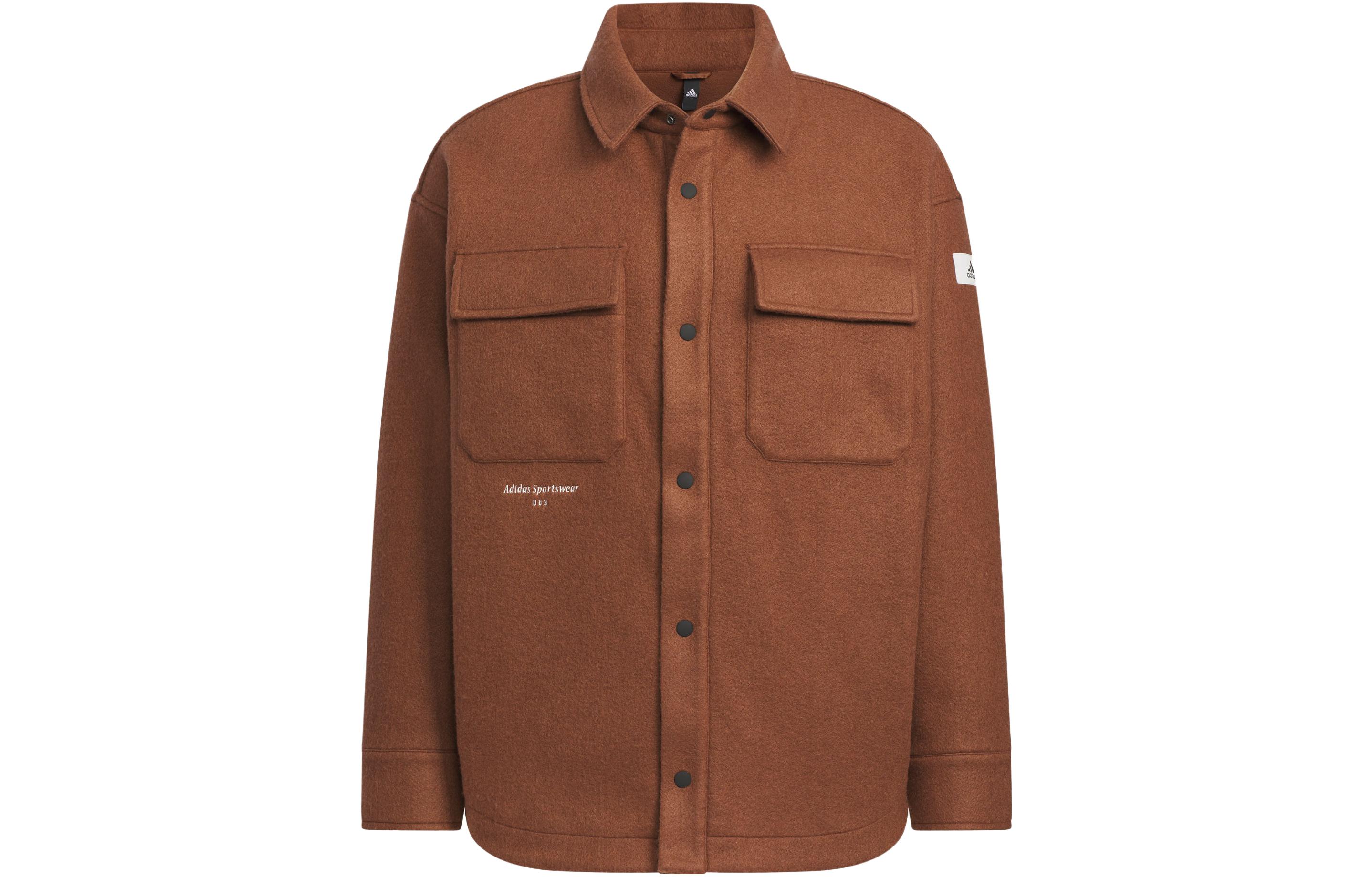 adidas Lounge Brown Multi-Pocket Workwear Jacket for Men with Logo Patch Design IP4970