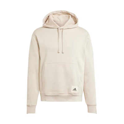adidas Lounge Fleece Beige Hoodie Solid Color Logo Patch Design IM0478