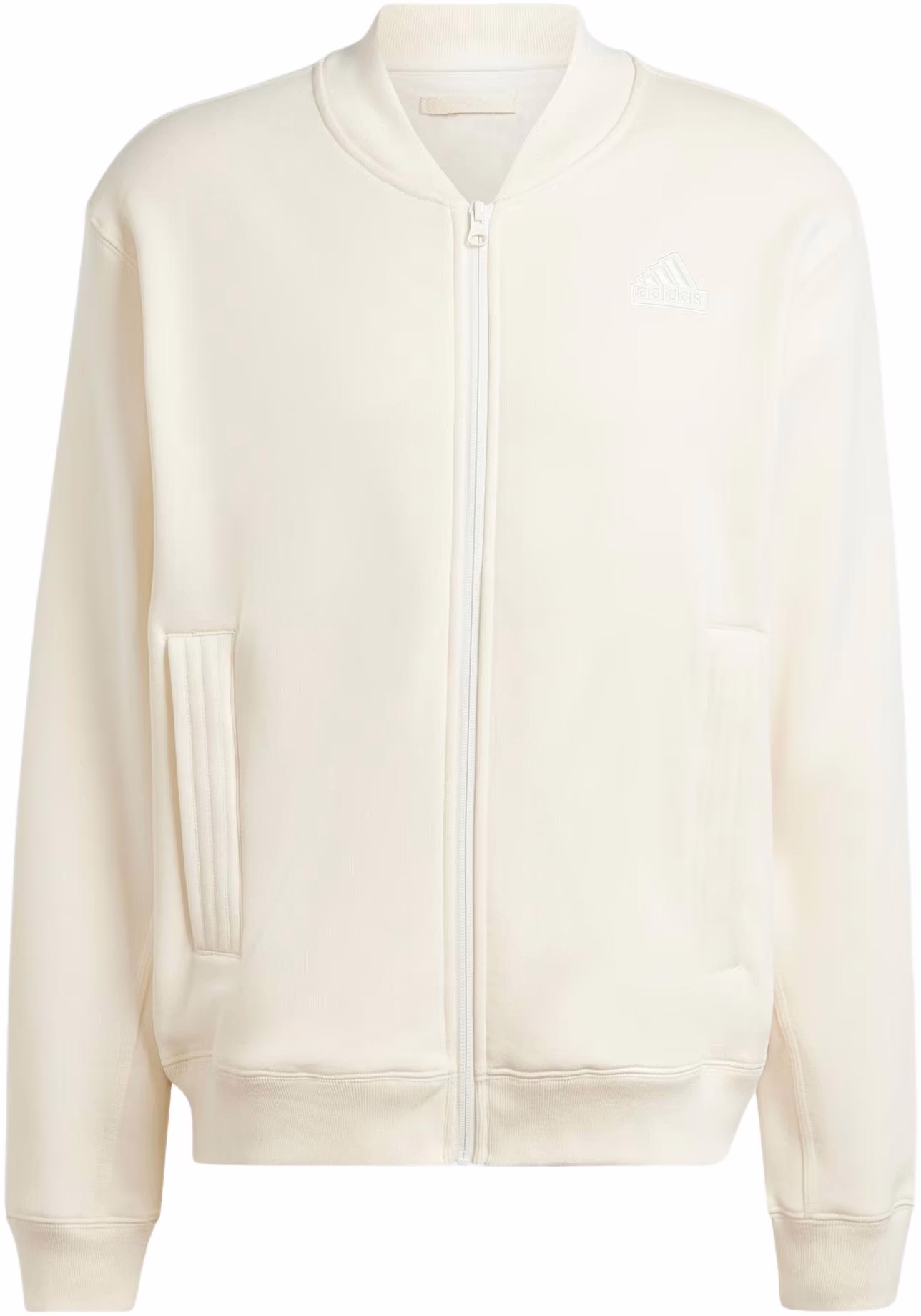 adidas-lounge-fleece-bomber-jacket-beige-zip-up-with-solid-logo-design-in-1724