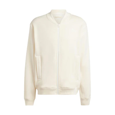 adidas Lounge Fleece Bomber Jacket Beige Zip-Up with Solid Logo Design IN1724