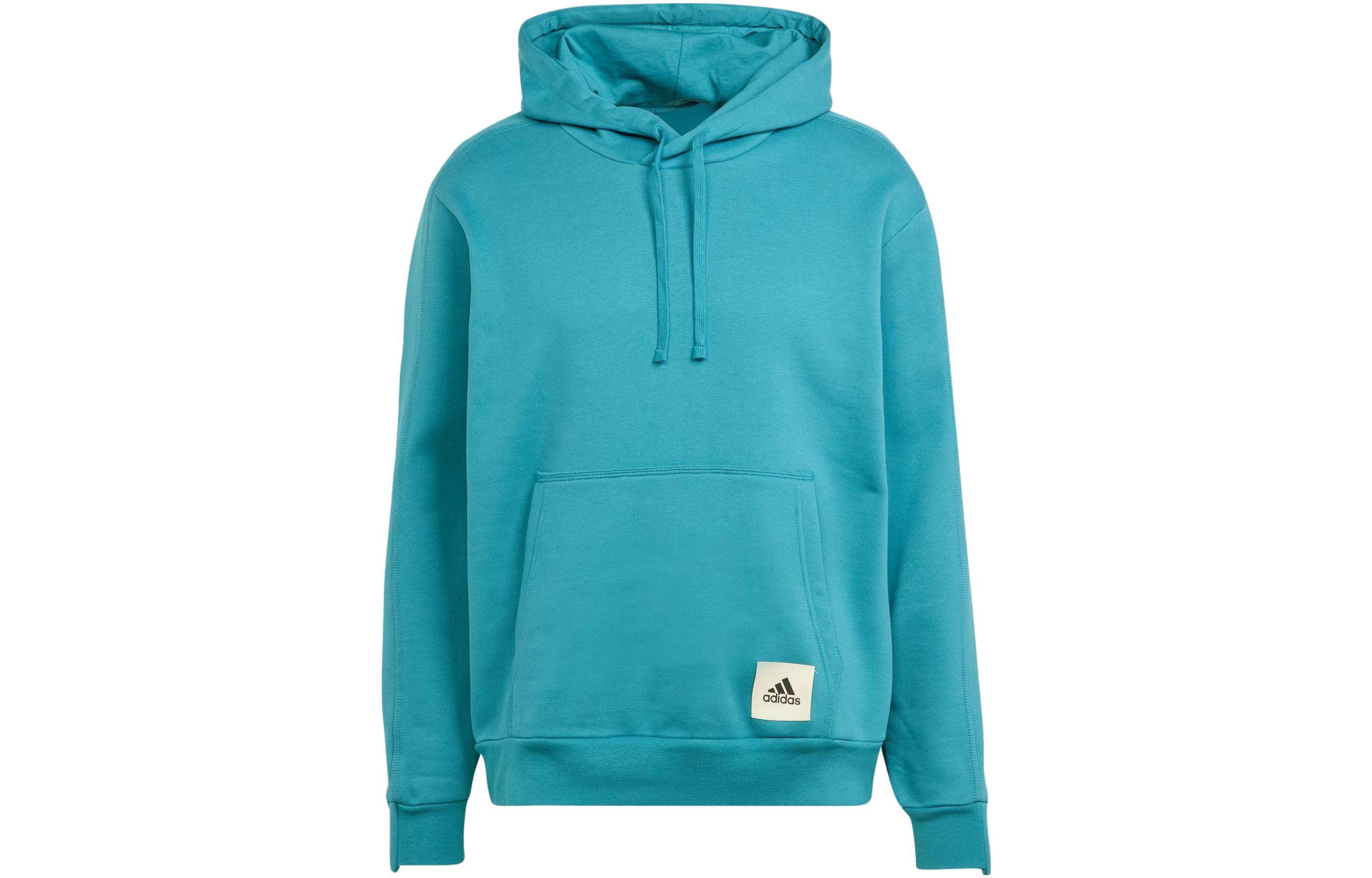 adidas Lounge Fleece Hoodie Arctic Blue Solid Logo Pullover IM0479