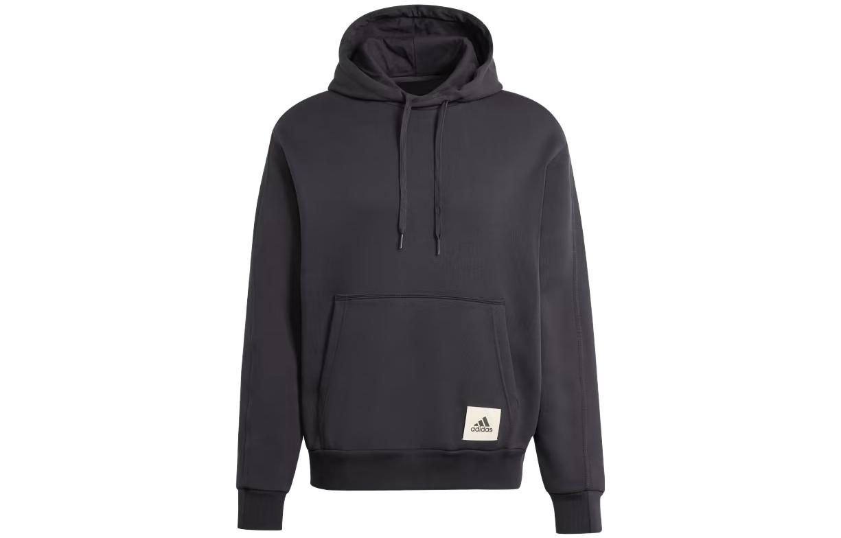 adidas Lounge Fleece Hoodie Black with Solid Logo Patch Design IB6155
