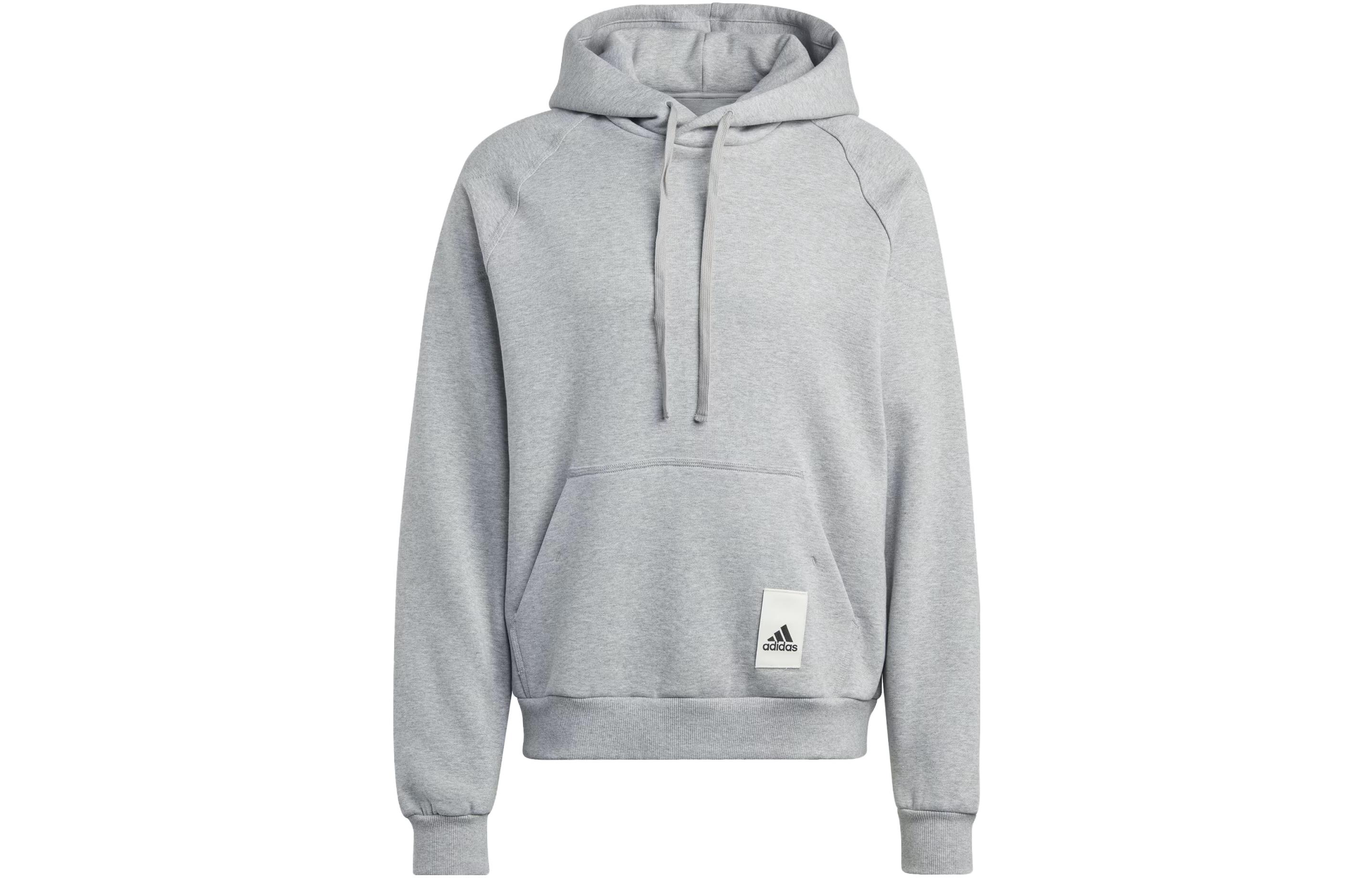 adidas Lounge Fleece Hoodie Gray - Solid Logo Long-Sleeve Design IA9345