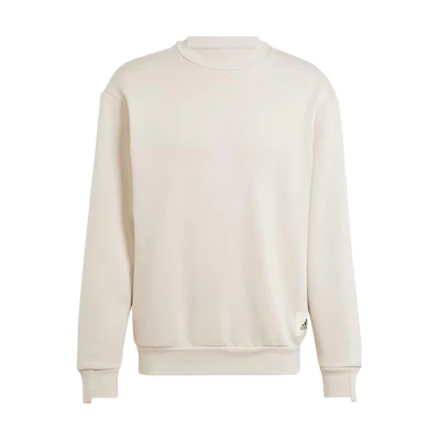 adidas Lounge Fleece Sweatshirt Beige Pullover with Logo Patch IM0488