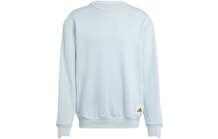 adidas Lounge Fleece Sweatshirt Light Blue Logo Patch Casual Long Sleeve IM0489
