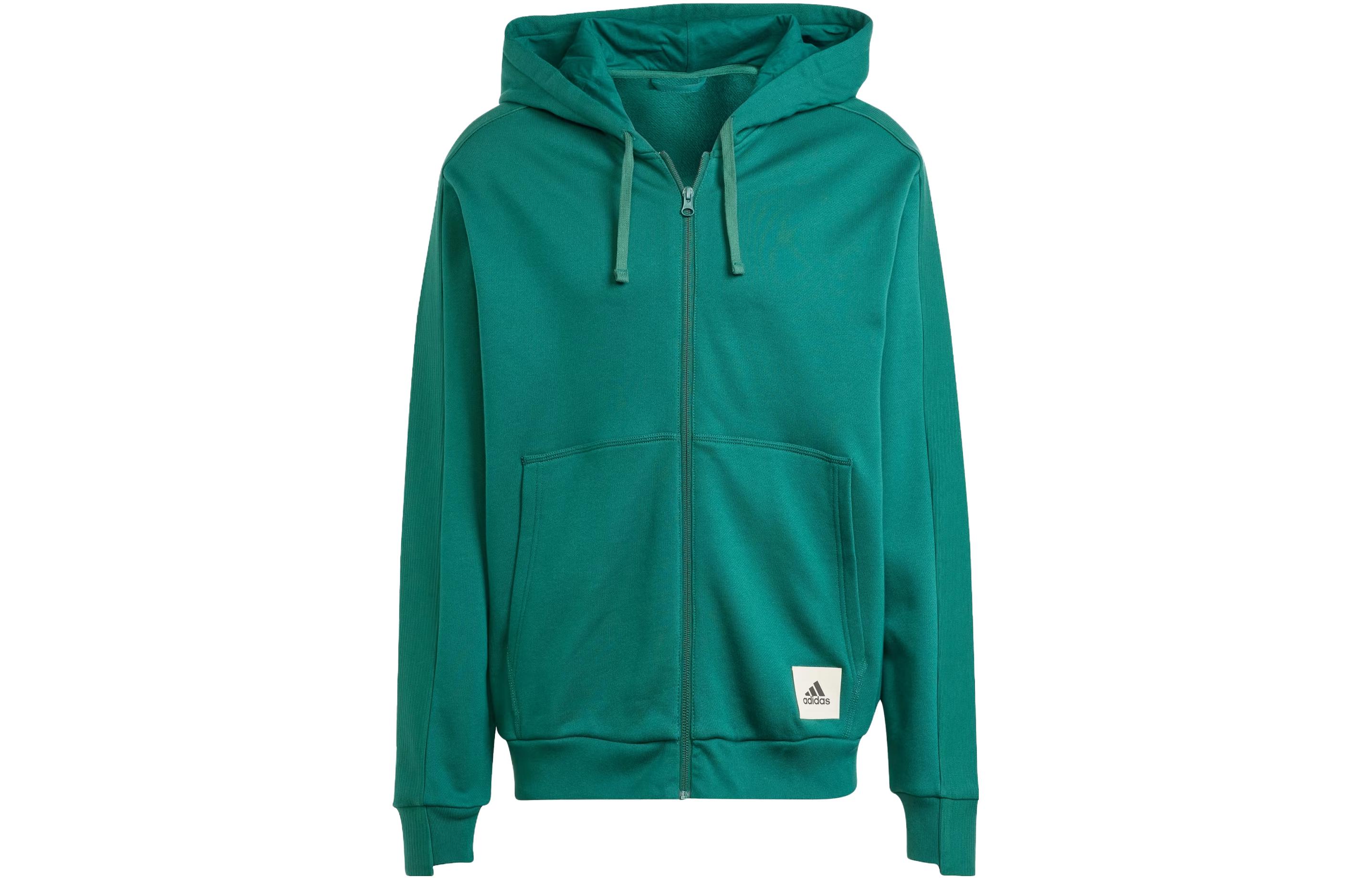 adidas Lounge French Terry Full-Zip Sweatshirt Solid Color Green - IQ3427