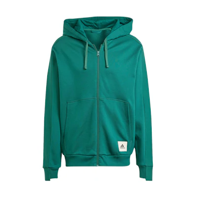 adidas Lounge French Terry Full-Zip Sweatshirt Solid Color Green - IQ3427