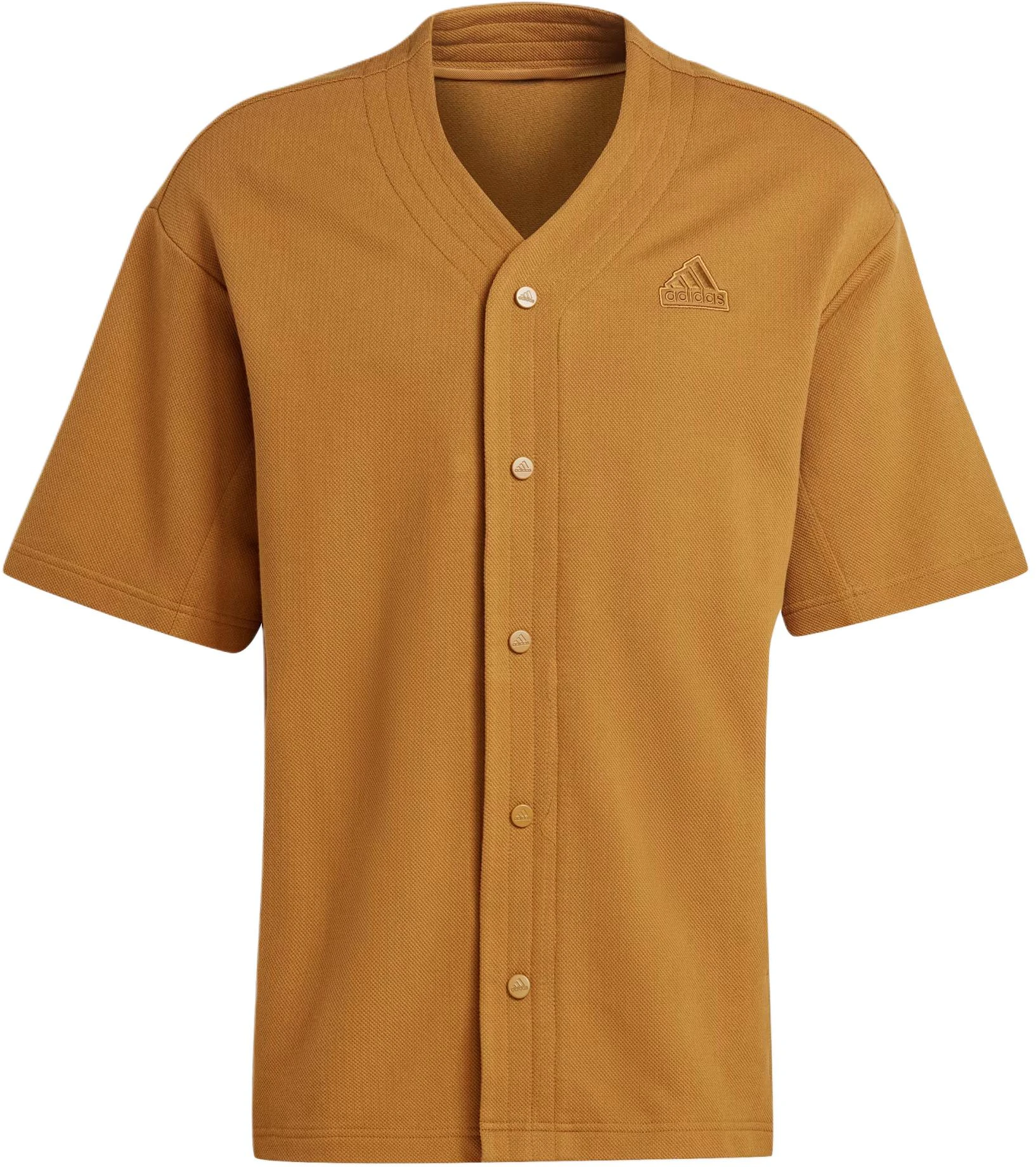 adidas-lounge-pique-terry-v-neck-baseball-shirt-yellow-casual-tee-is-1608
