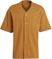 adidas Lounge Piqué Terry V-Neck Baseball Shirt Yellow Casual Tee IS1608