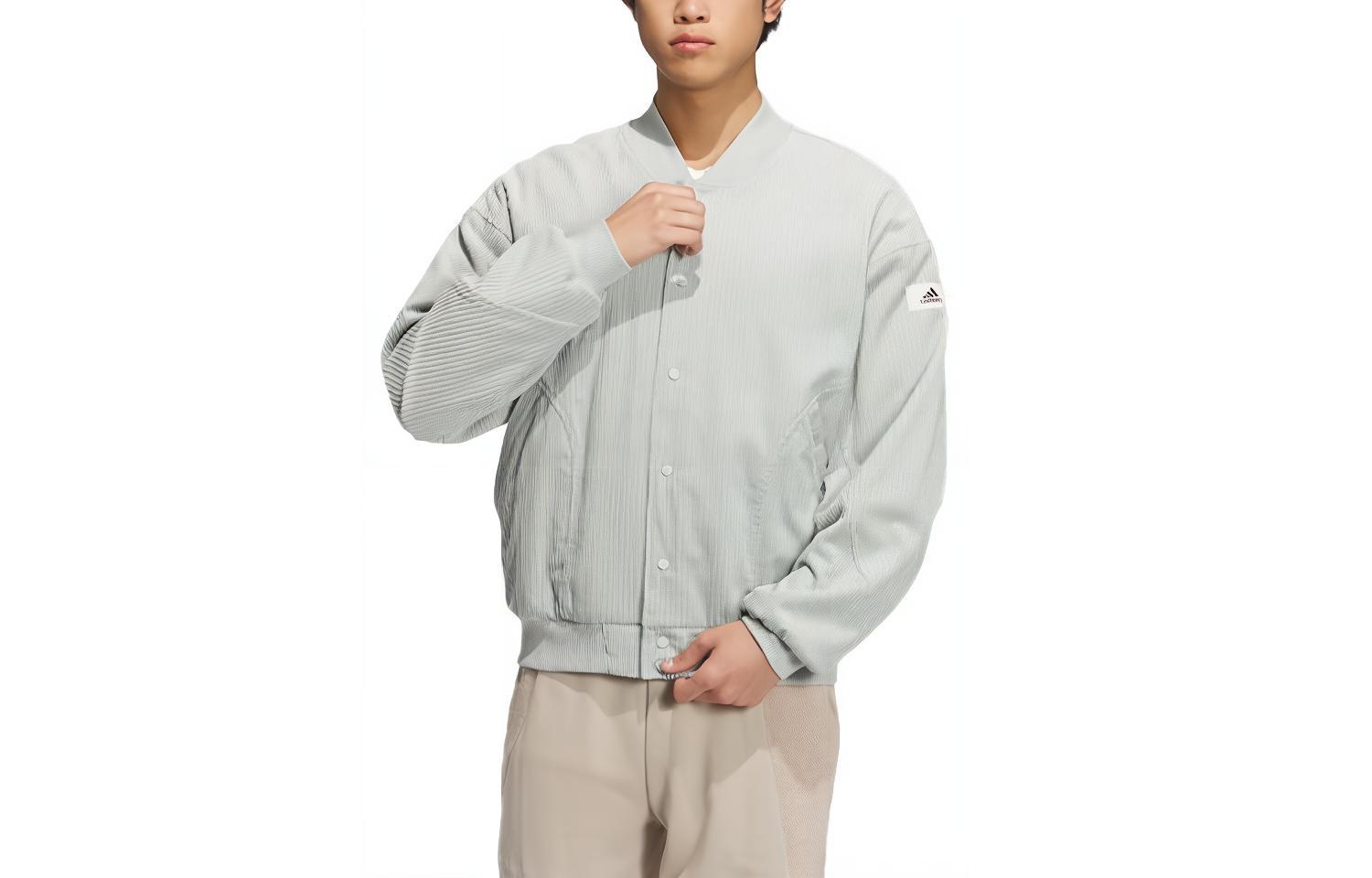 adidas Lounge Retro Corduroy Logo Sports Jacket - Silver Gray IQ1388