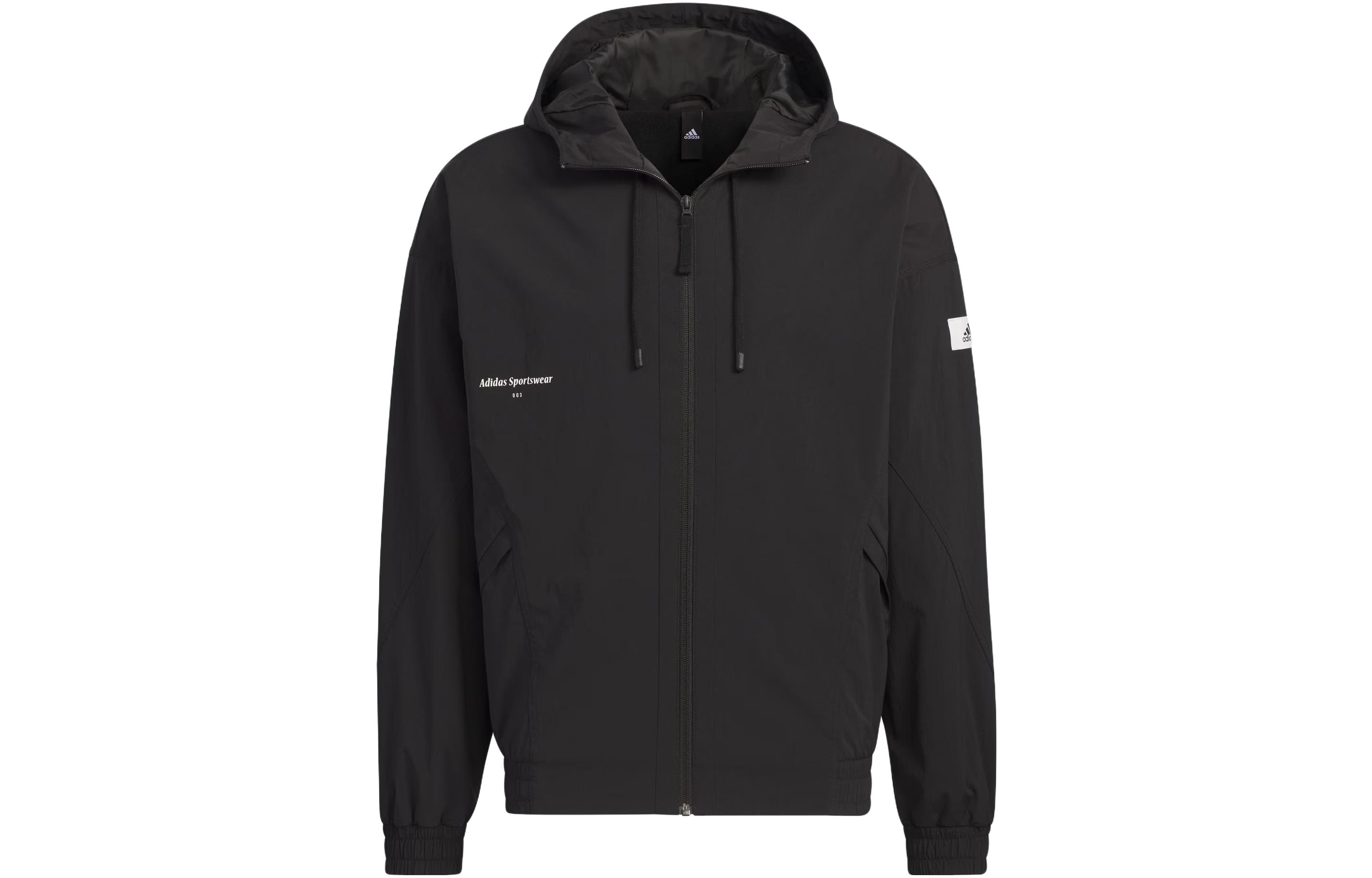 adidas Lounge Sportswear Black Hoodie Jacket with Logo Patch IP4980