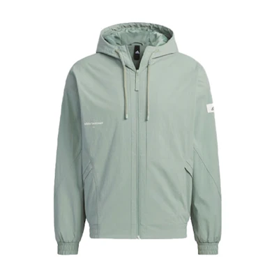 adidas Lounge Sportswear Silver Gray Green Hooded Jacket with Logo Patch IP4981