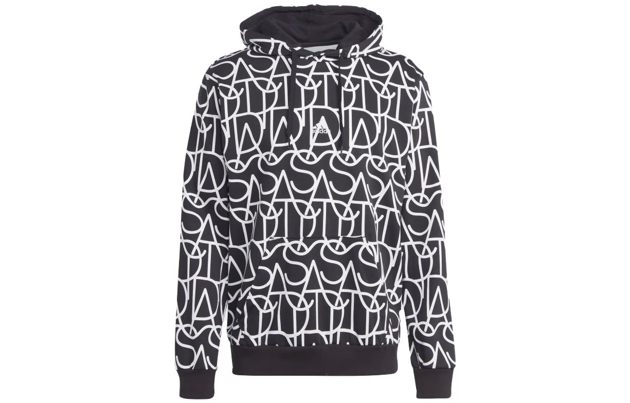 adidas Lounge Terry Loop All-Over Letter Print Hoodie Black HZ3080