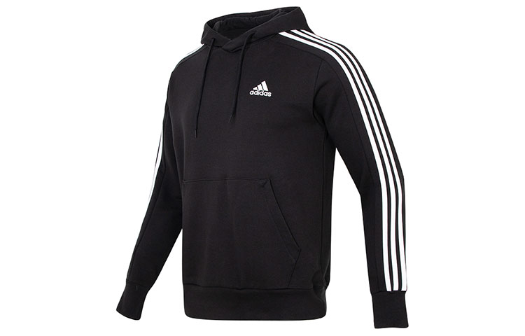 adidas M 3-Stripes Retro Pullover Hoodie Black Casual Sweatshirt IC0435