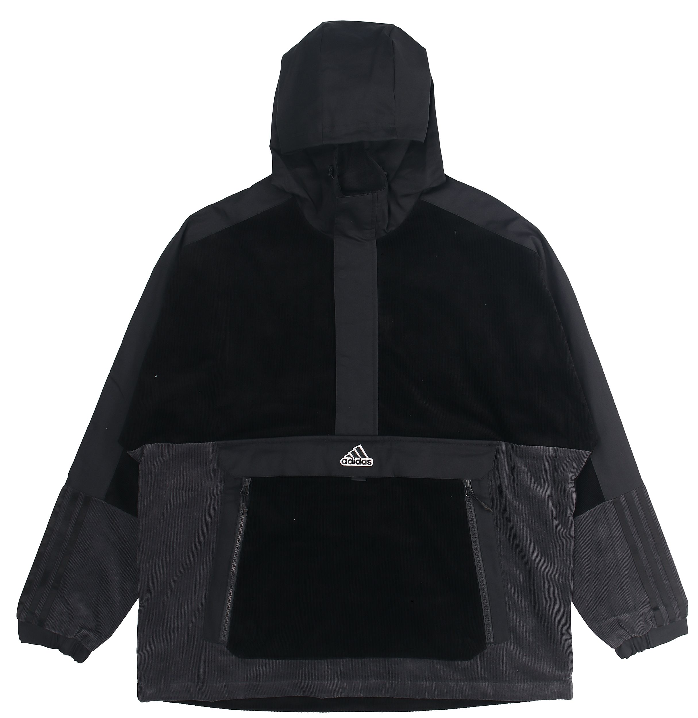 adidas M Corduroy Half-Zip Colorblock Hooded Logo Jacket Black () HD0365