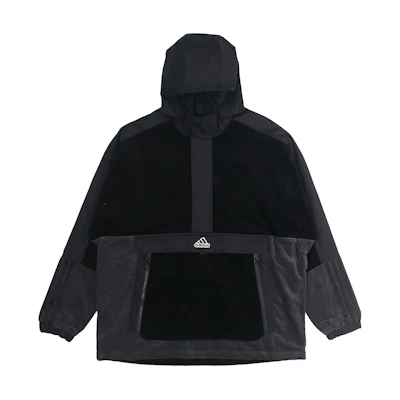 adidas M Corduroy Half-Zip Colorblock Hooded Logo Jacket Black () HD0365