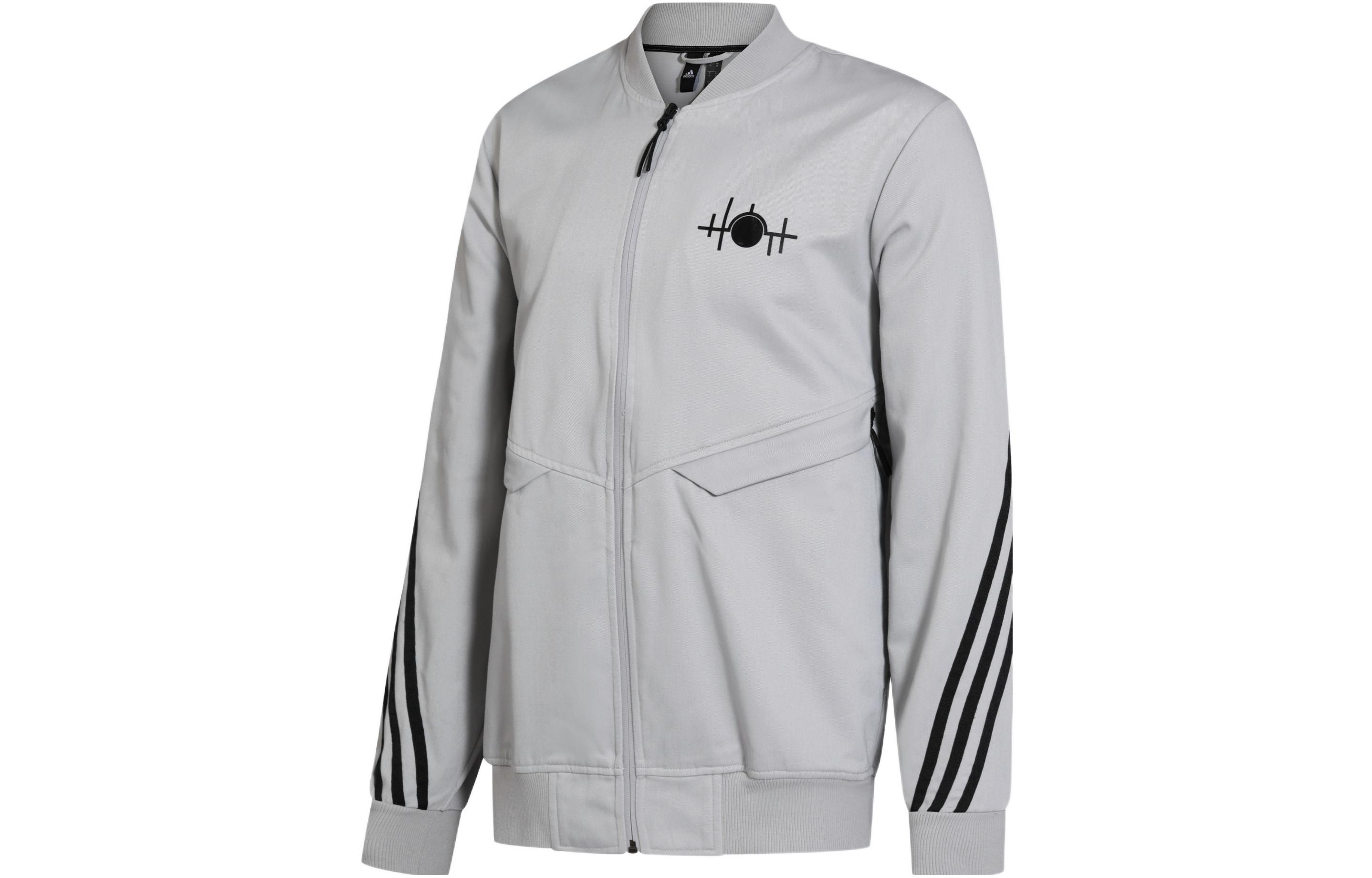 adidas M Ct Safin TT Striped Logo Zip-Up Track Jacket Gray GN6884