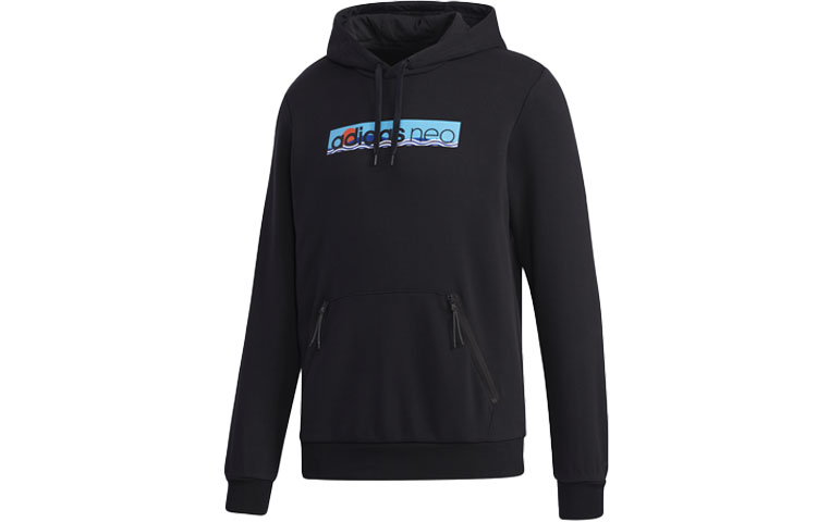adidas M Fav SS HD Black Printed Pullover Hoodie Casual Sportswear GM2332