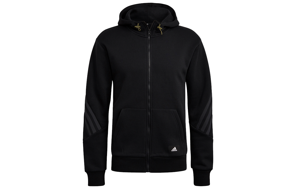 adidas M Fi Wtr Fz Striped Sports Hoodie Jacket - Black H44178