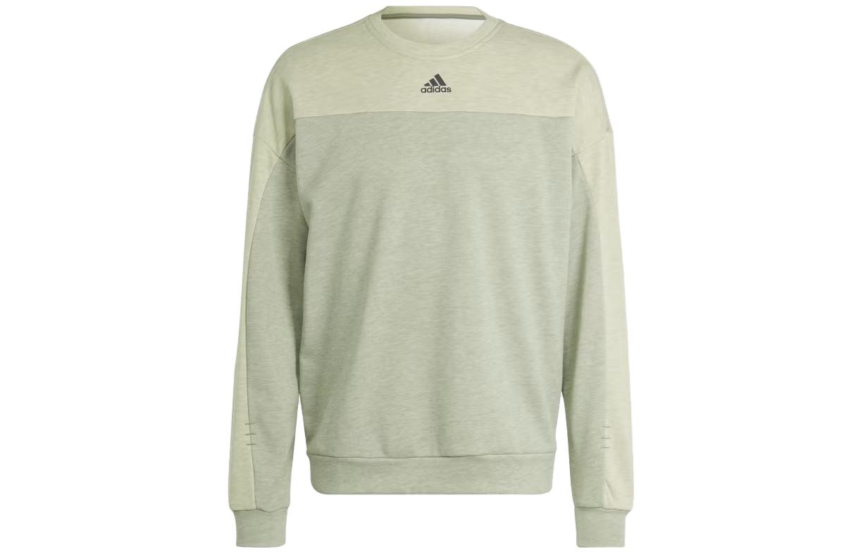 adidas Mélange Crew Sweatshirt Green Gray Colorblock Logo Long Sleeve IB6148