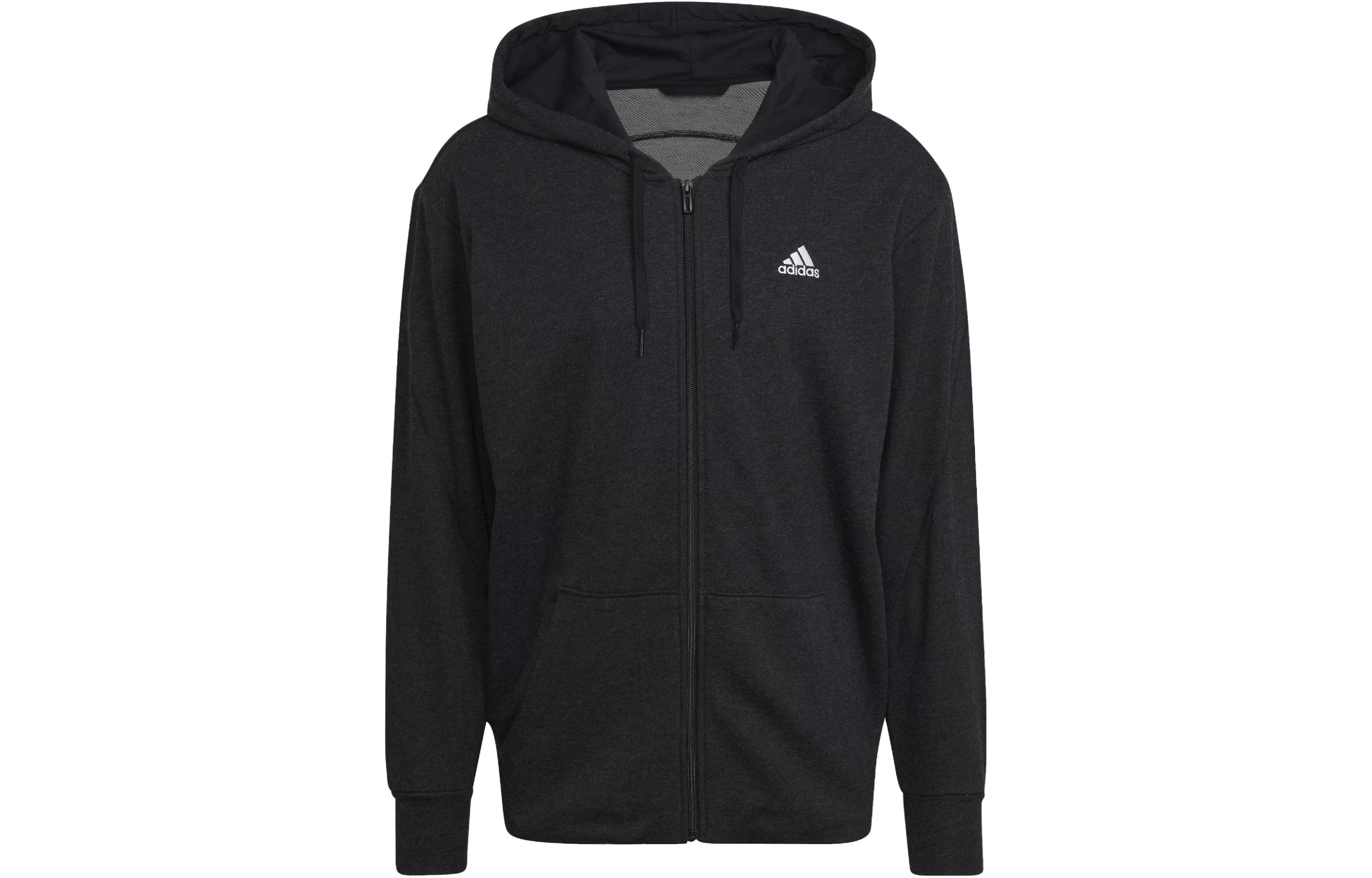 adidas Mélange Full-Zip Hooded Sweatshirt Black Long Sleeve Jacket HC2909