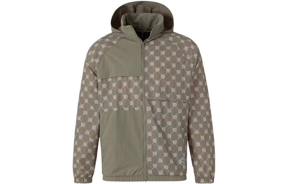adidas M Monogram WB Hooded Jacket Green Large Logo Print Zip-Up HM2040