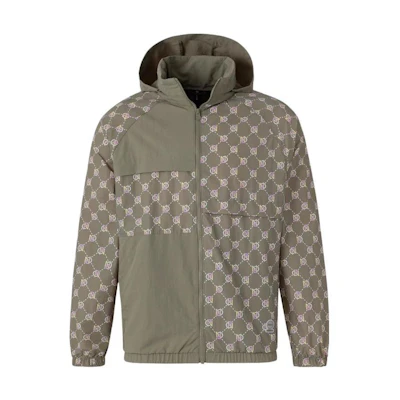 adidas M Monogram WB Hooded Jacket Green Large Logo Print Zip-Up HM2040